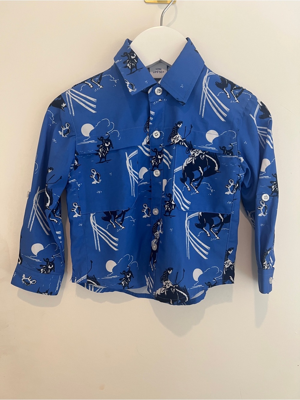 Blue Quail Boys’ Western Cowboy Print Button-Up Shirt  Shorts Set - Blue